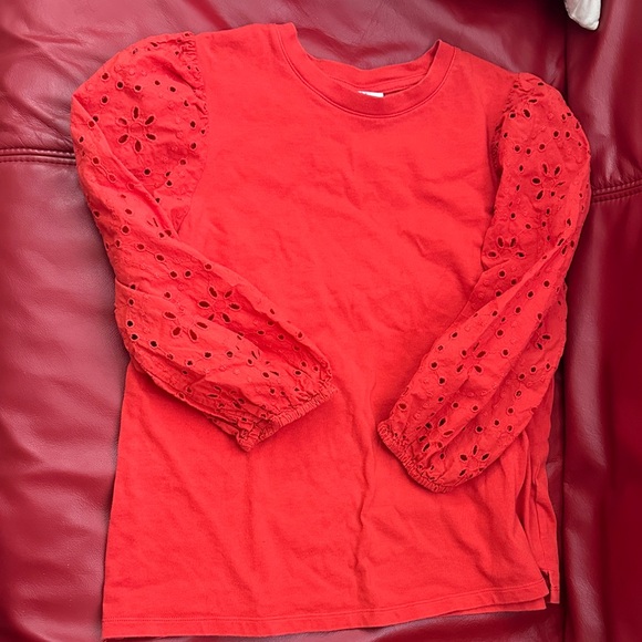 Red Long Sleeve Top with Eyelet Sleeves a new day - Picture 1 of 3